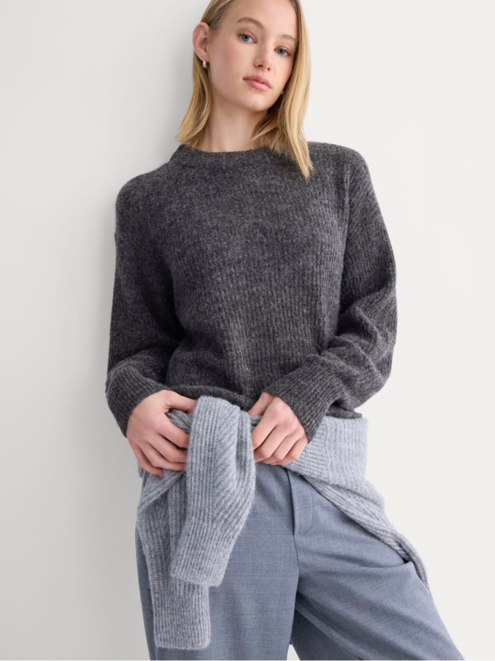Everlane Alpaca Wool Charcoal Gray Cocoon Crewneck Sweater XS - Picture 2 of 8